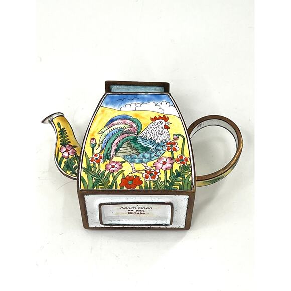 Vintage Kelvin Chen miniature enamel teapot with rooster design - Picture 2 of 7